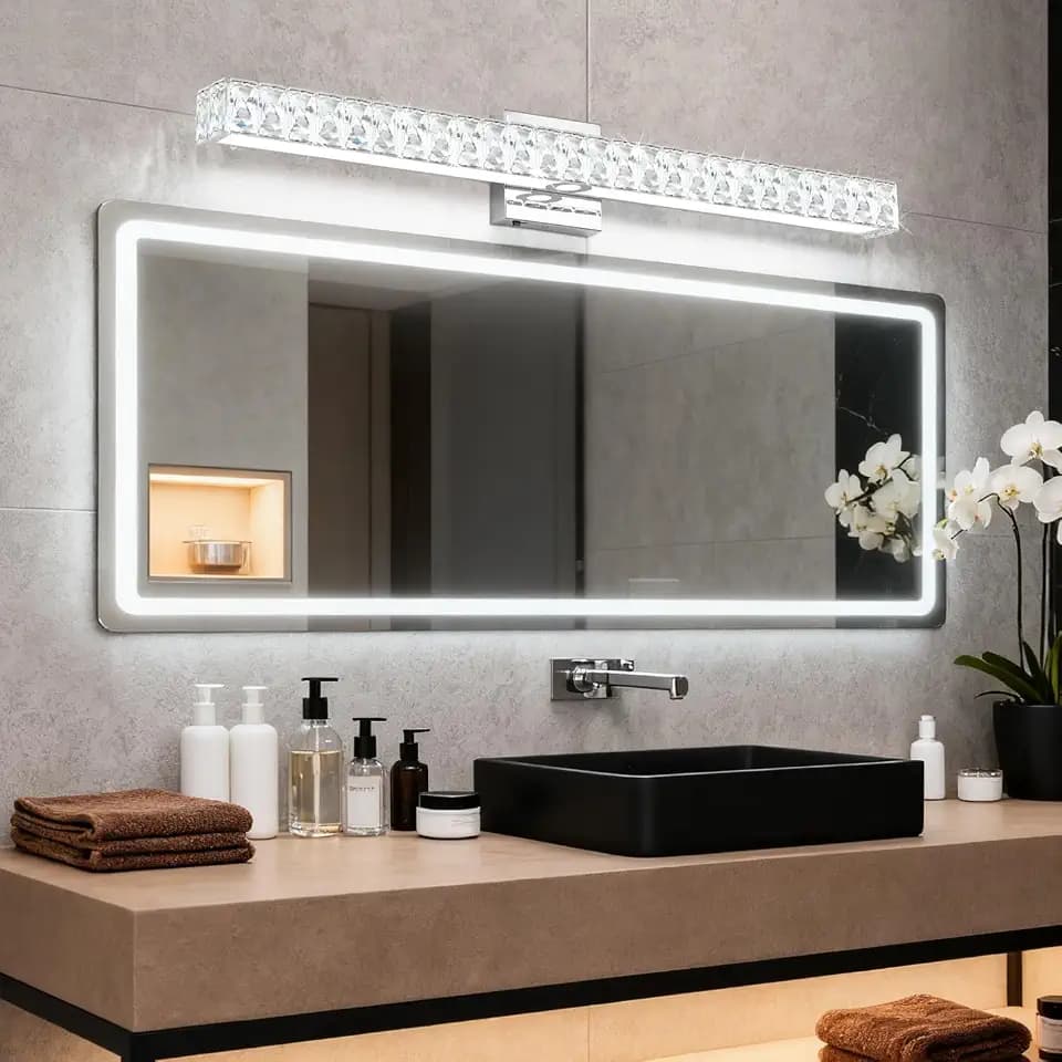 SOLFART Crystal Vanity Lights for Bathroom 32.5-Inch Chrome 6000K