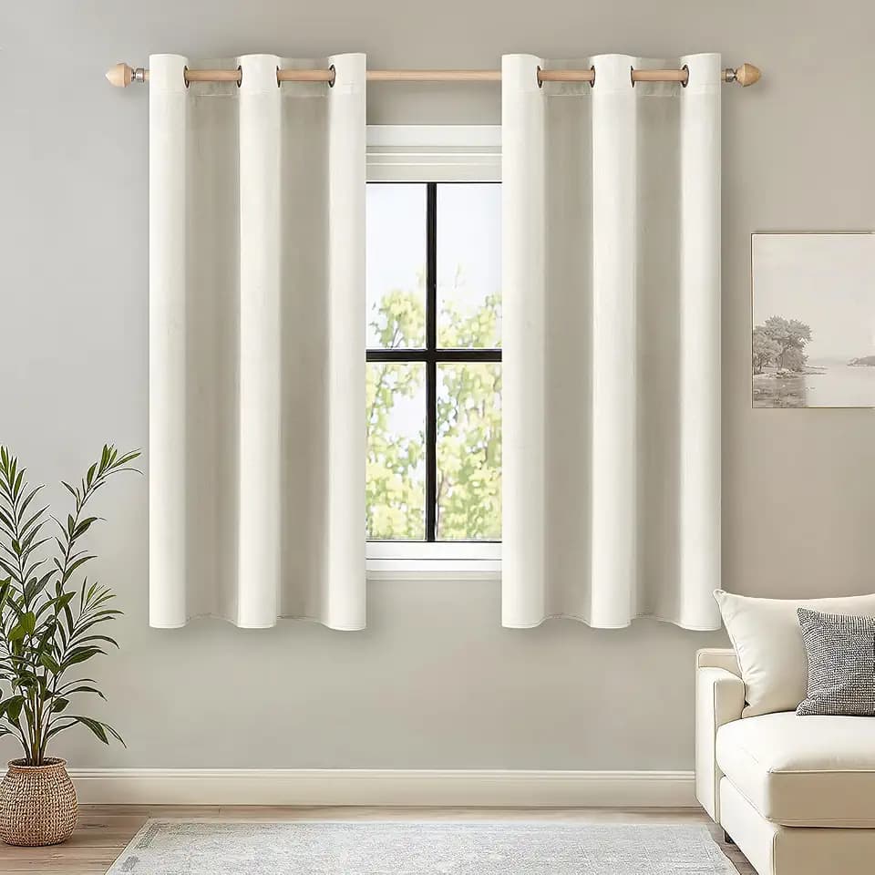 ANRODUO Ivory White Velvet Curtains 45 Inches Long for Bedroom 2 Panels
