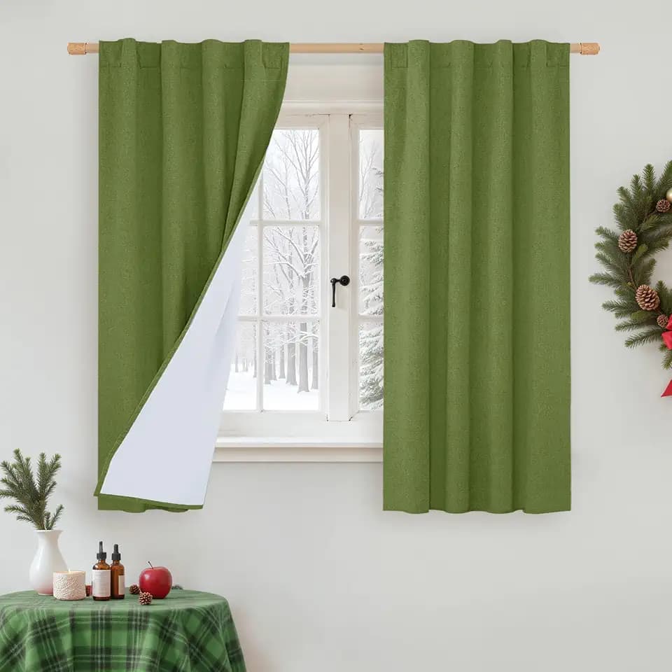 LAMIT 100% Blackout Linen Curtains for Bedroom 45 Inches Long 2 Panels