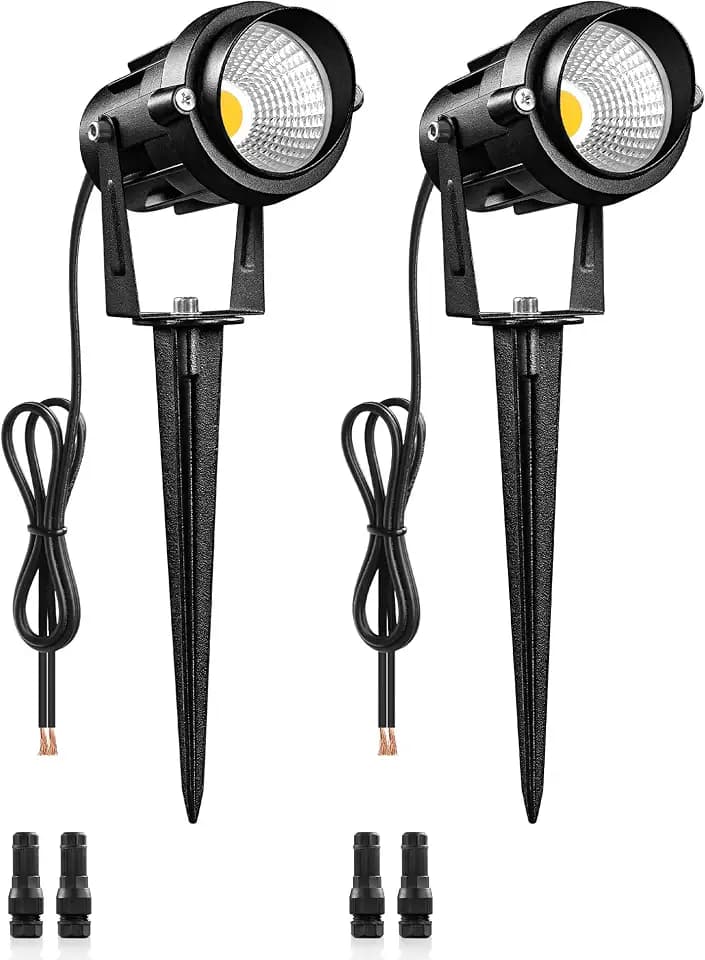 6W 700LM Low Voltage Landscape Lighting, 12V AC/DC 3000K Warm White LED Low Voltage Landscape Lights, IP65 Waterproof Outdoor Spotlights with Connectors for Garden Tree Yard 2 Pack W01SLP206