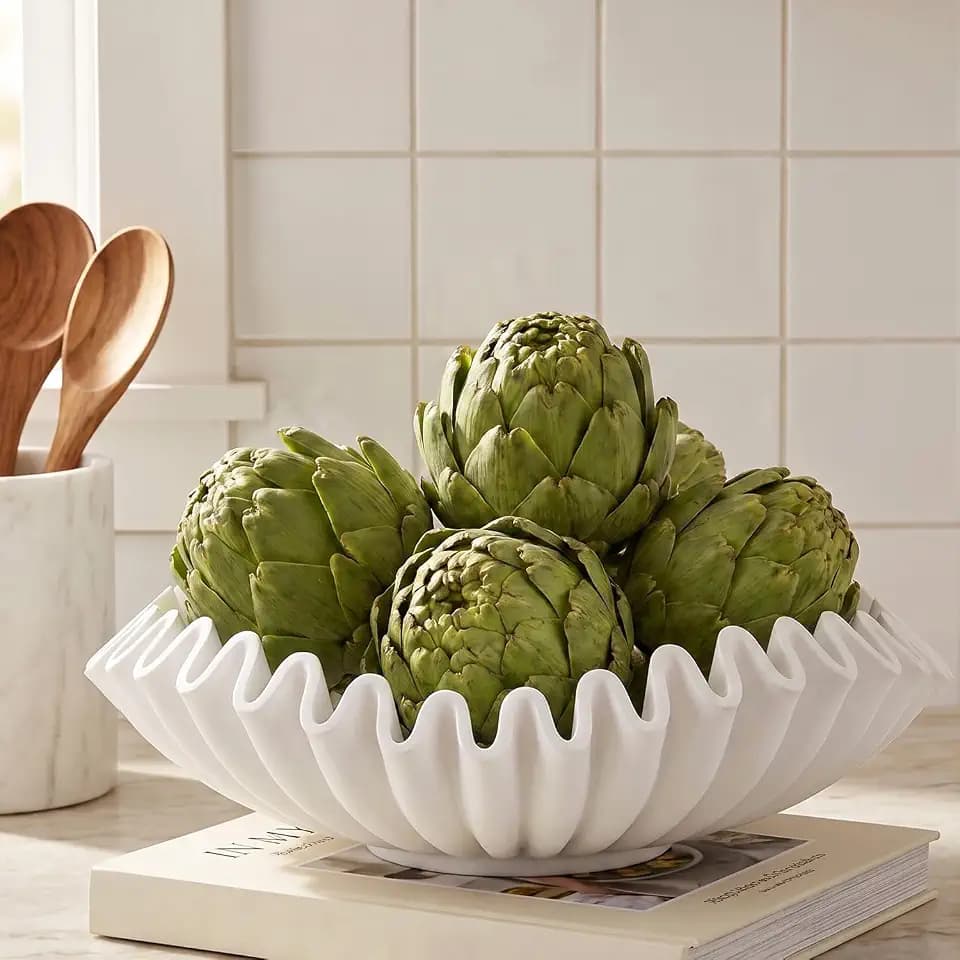 FESTGLOX White Decorative Bowl, Decorative Fruit Bowl for Kitchen Counter
