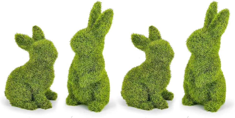 Easter Bunny Decorations,Resin Moss Bunny Figurine,Garden Artificial Moss Rabbit Easter Décor Easter Party Favors Gifts (4PCS)