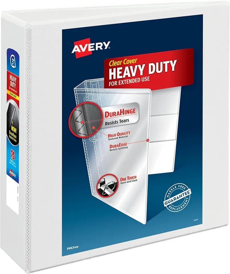 Avery Heavy-Duty View 3 Ring Binder, 3" Slant Rings, 1 White Binder
