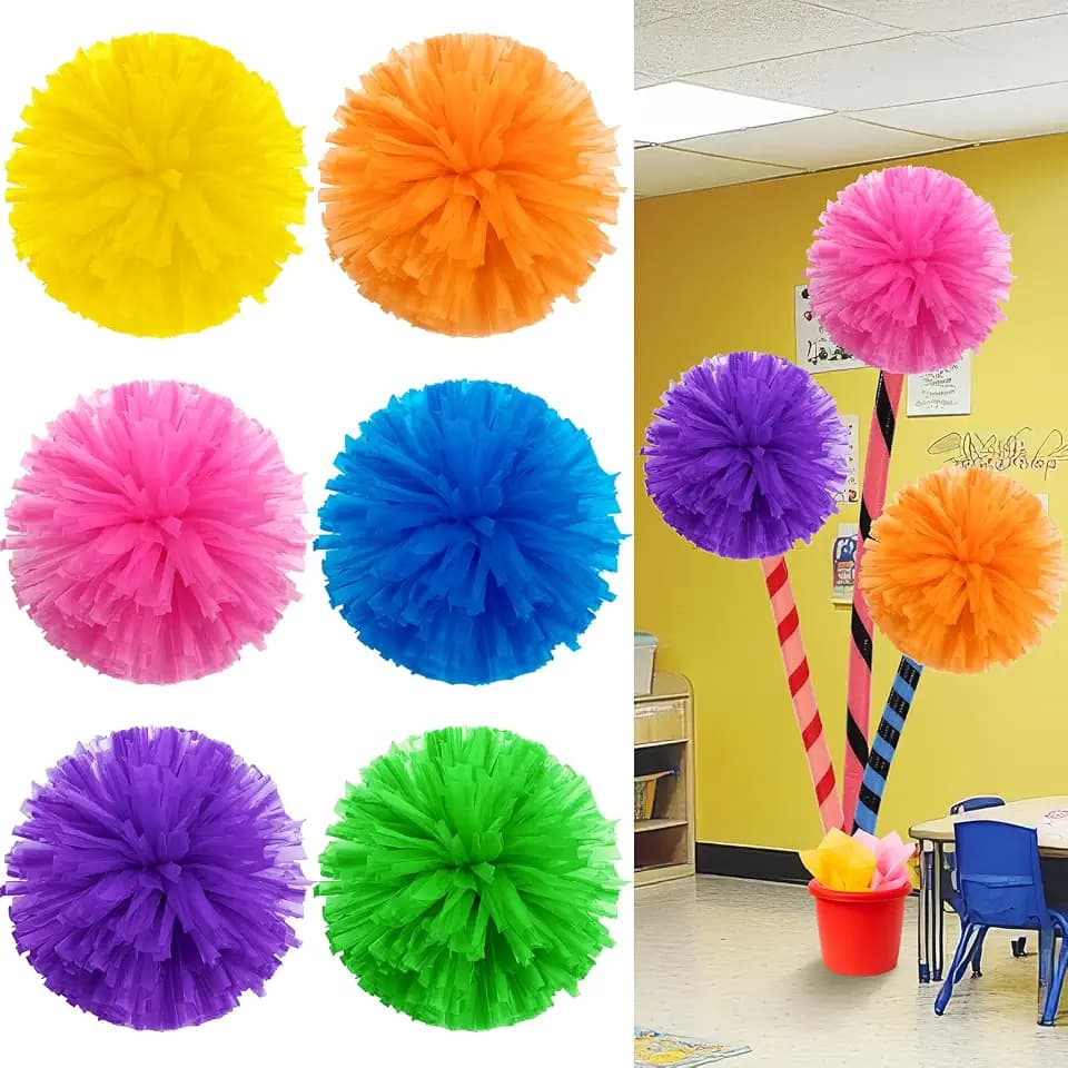 Tinlade 6 Pcs 14 Inch Halloween Party Decoration Pom Pom Supplies, Colorful