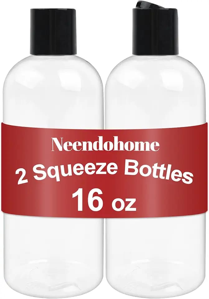 16 oz Clear Plastic Squeeze Empty Shampoo Bottles, 2-Pack