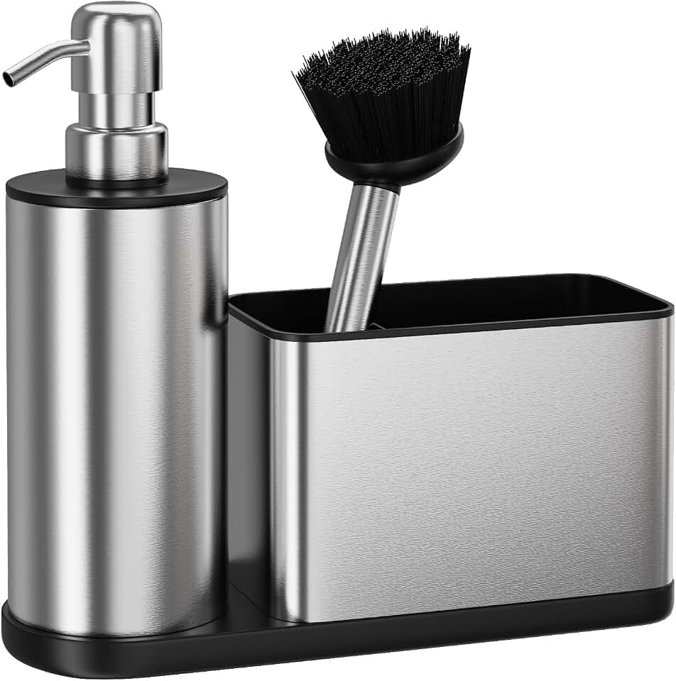 Kitchen Sink Caddy Organizer Stainless Steel Dish Soap Dispenser Set-3 in 1