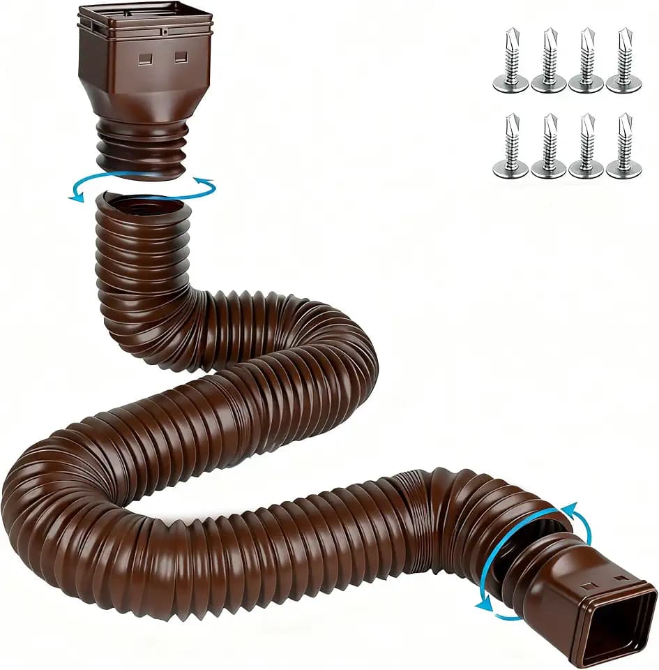 plusgutter 16.5ft Long Gutter Downspout Extensions Flexible, 4" Diameter Drain Downspout Extender, Down Spout Drain Extender for Rainwater Drainage, Extendable from 3.4ft to 16.5ft(1Pack Brown)