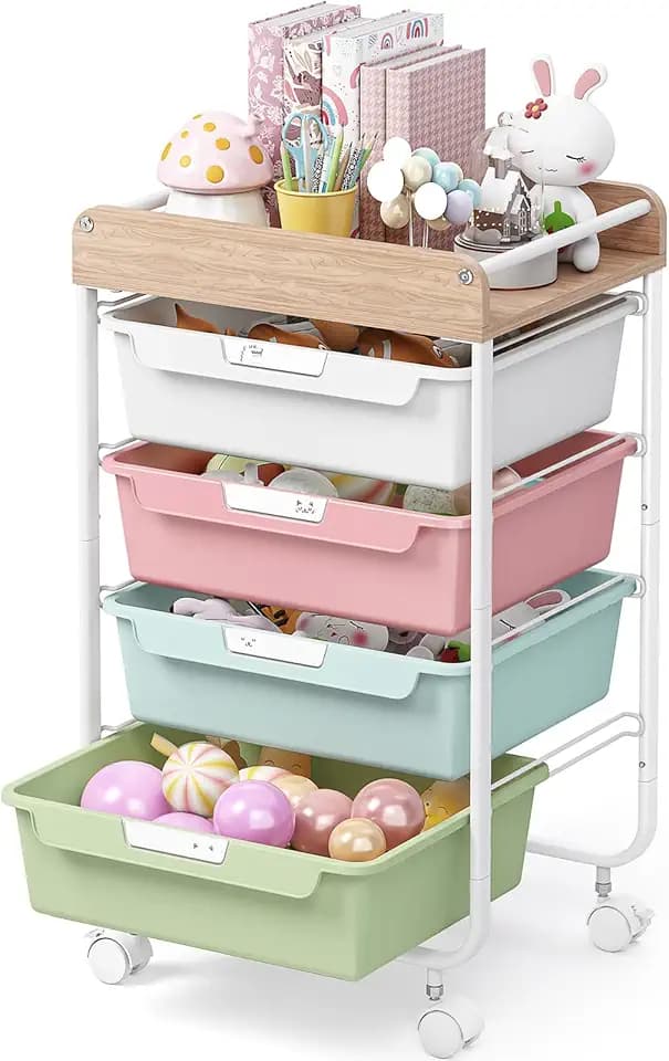 SYKIARIOL Rolling Storage Utility Cart with 4 Drawers,Art Cart,Colorful