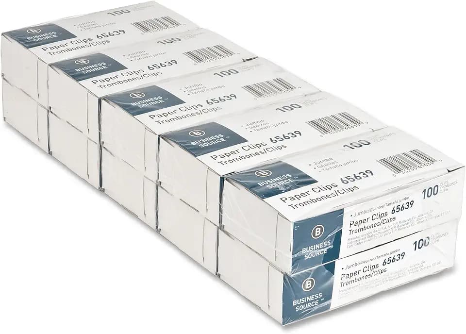 Business Source Jumbo Paper Clips, Steel Wire, 0.041 Gauge, 100 Count, Pack of 10 (1000 Total Paper Clips)