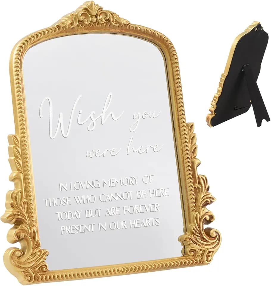 Foxtell Memory Table Sign for Wedding, Vintage Wedding Memorial Sign with Mirror in loving memory sign Ceremony Modern Calligraphy Arch Acrylic Table Top Sign for Weddings Anniversaries Celebrations