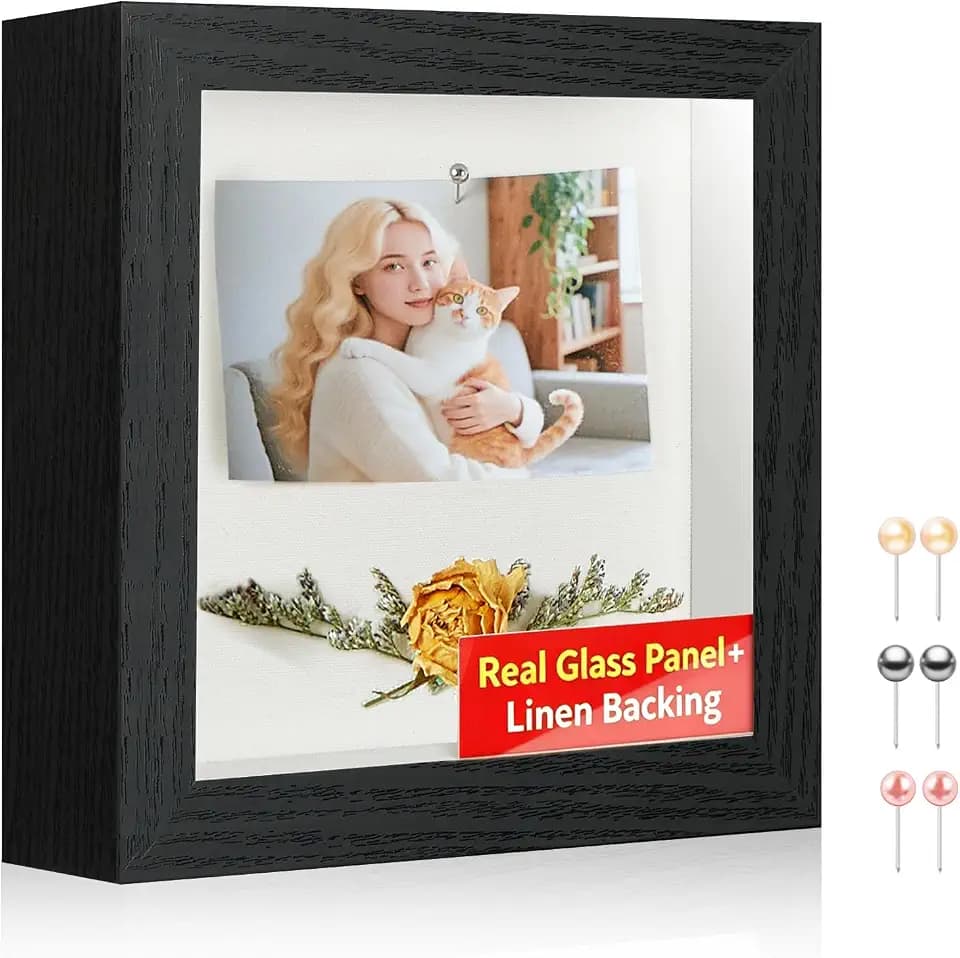 6x6 Small Shadow Box Picture Frame with Real Glass and Linen Back