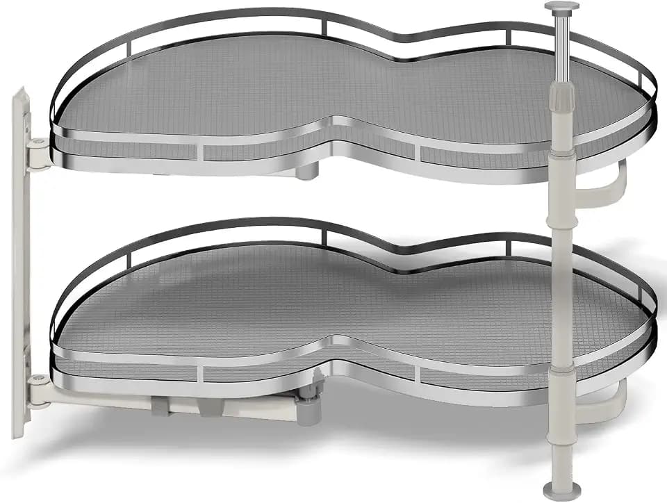 Blind Corner Cabinet Pull Out Organizer, Soft Close Swing Left Pull Out Cabinet Organizer 26 inch, Corner Cabinet Lazy Susan for Cabinet Blind Shelf, 2 Tiers Tray, Adjustable Height