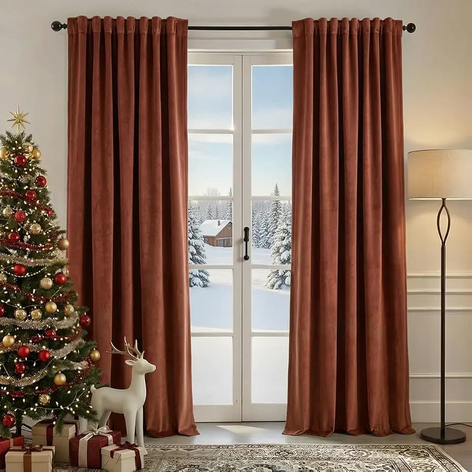 Nemia Rust Burnt Orange Velvet Curtains Thermal Insulated Blackout Curtain for Bedroom Window Living Room Darkening Luxury Vintage 90 Inches Long Heavy Drapes Panels Back Tab Set of 2