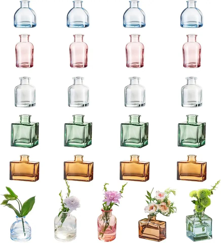 Glasseam Mini Bud Vases for Centerpieces: 20Pcs Colored Small Flower Vase