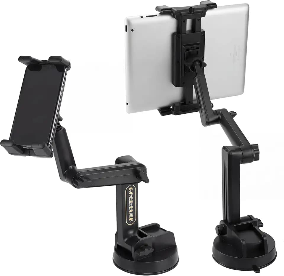 QWORK® LKW-Tablet-Halterung für 4,7–12,9 Zoll Tablets & Smartphones – 360° drehbar, Verlängerungsarme, Saugnapf für Armaturenbrett/Windschutzscheibe
