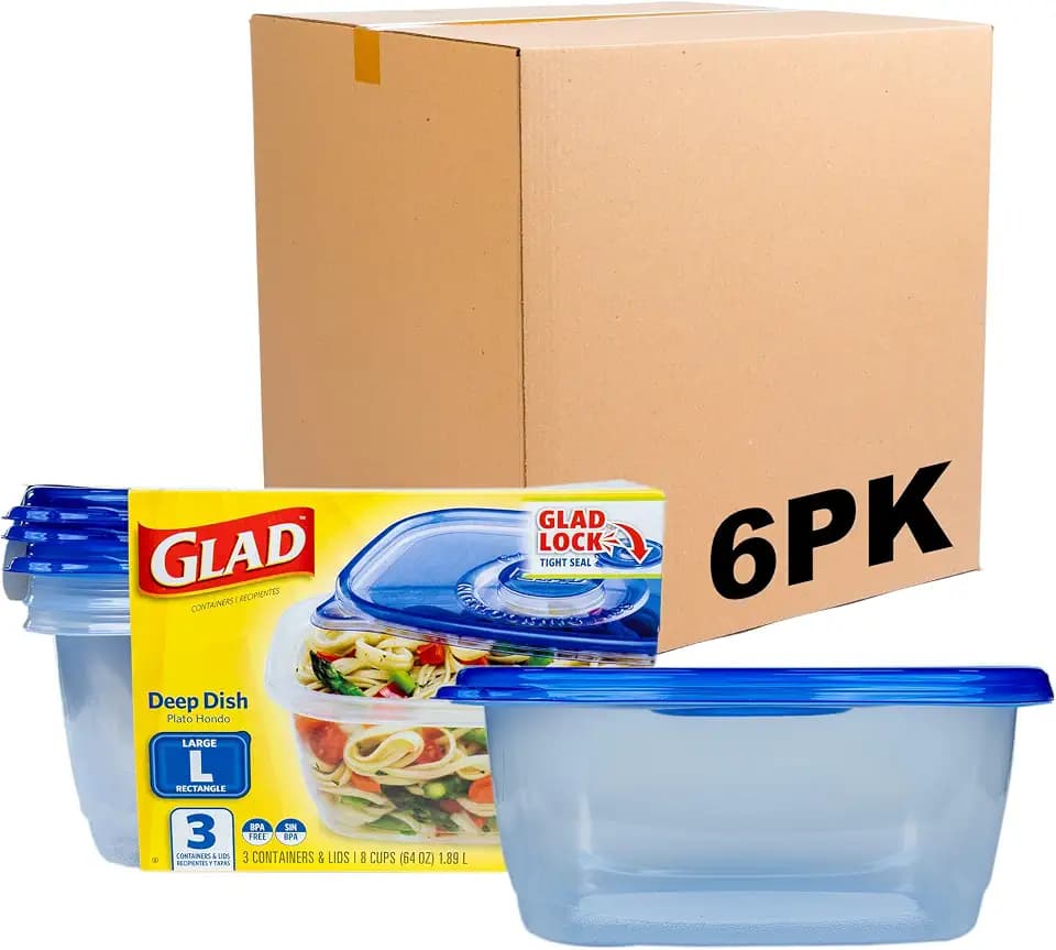 Glad GladWare Deep Dish Food Storage Containers, 64 Oz, 3 Count, 6-Pack