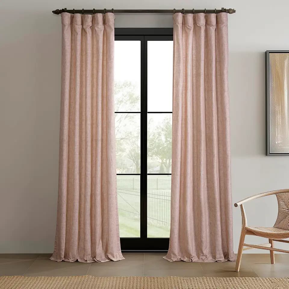 HPD Half Price Drapes - Raw Linen Weave Light Filtering Curtains for Bedroom 108 Inches Long (2 Panels) - Rod Pocket Curtains & Drapes for Living Room and Windows 1 Pair - 50 X 108, Pink