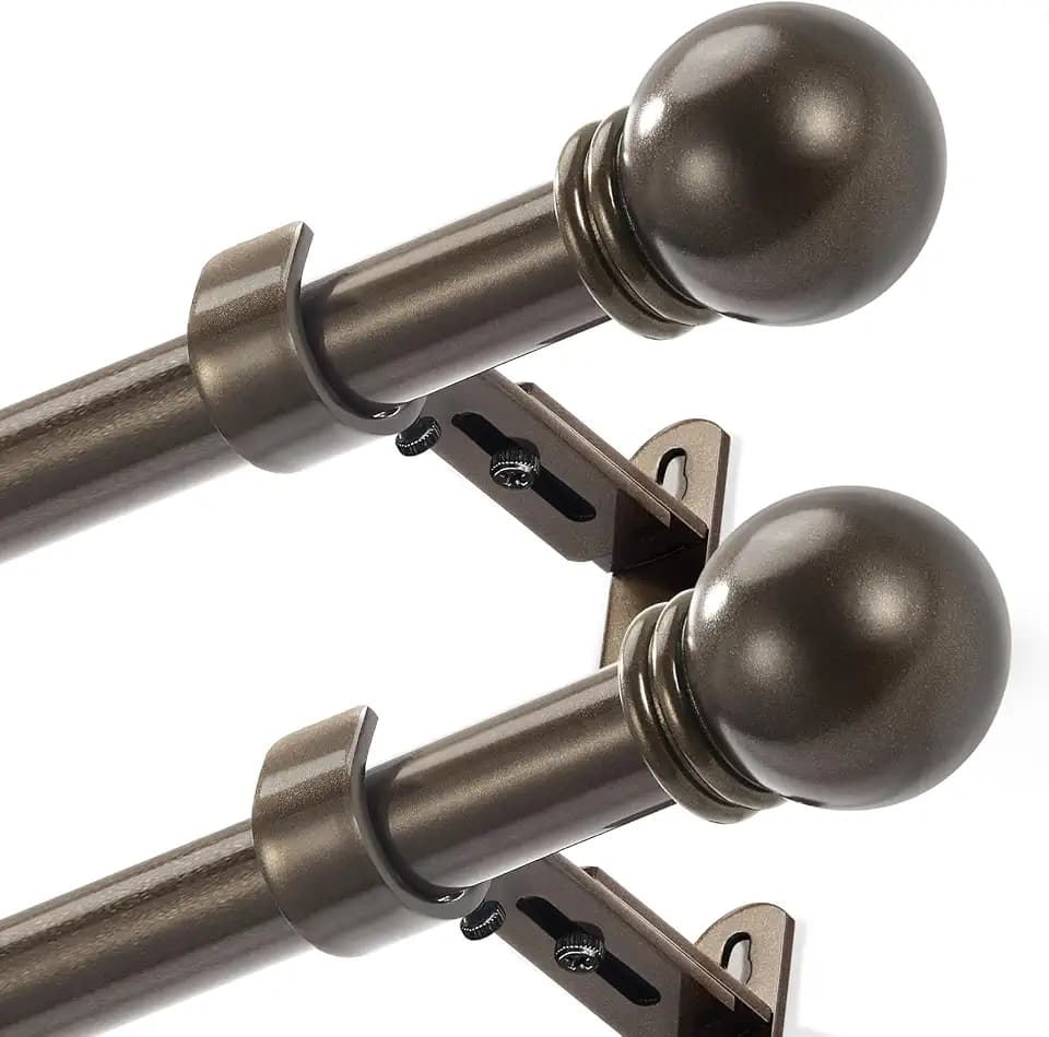 Curtain Rods for Windows 16-48", 6/8 In Brown Curtain Rod, 2 Pack