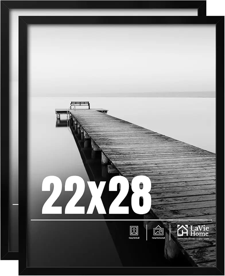 LaVie Home 22x28 Picture Frame 2 pack, Display Pictures 22 x 28 Poster Frame, 22x28 Black Photo Frame with HD Plexiglass, Display Frame for Vertical or Horizontal, Classic Collection
