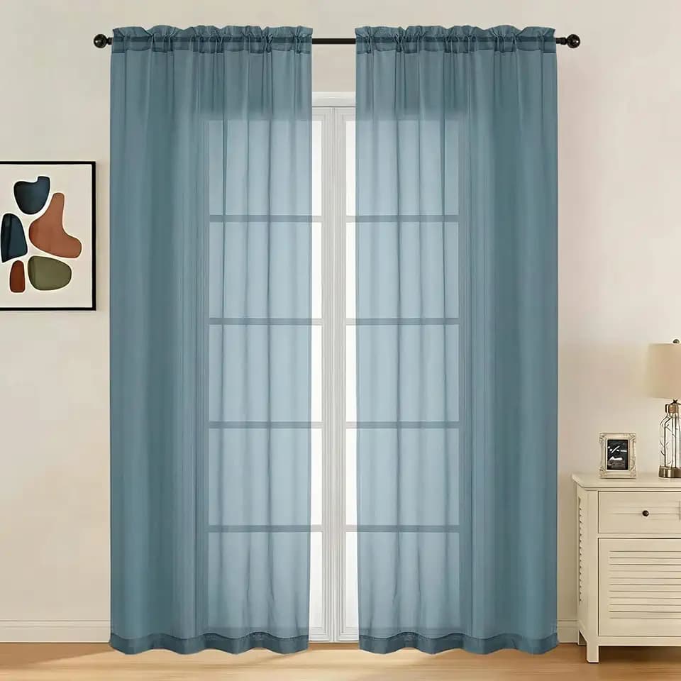LIVEKID Dusty Blue Sheer Curtains 84 Inches Long 2 Panels - Light Filtering Breathable Voile Textured Sheer Curtains for Bedroom/Living Room, Rod Pocket Soft Elagant & Airy Solid Drapes, W42 x L84