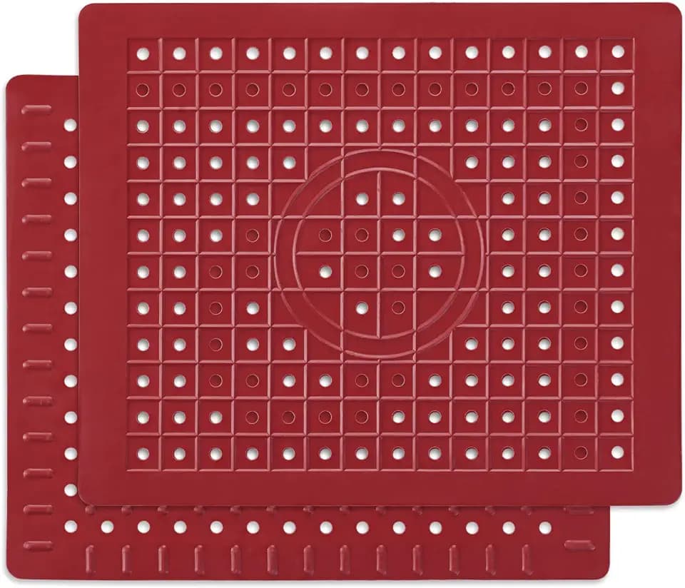 WILLKOMMEN Kitchen Sink Mat, 12" x 10" Rectangular Sink Protector Pad, Fast-Draining Grid Design Liner, Dish Drying Mat 2 Pack Red