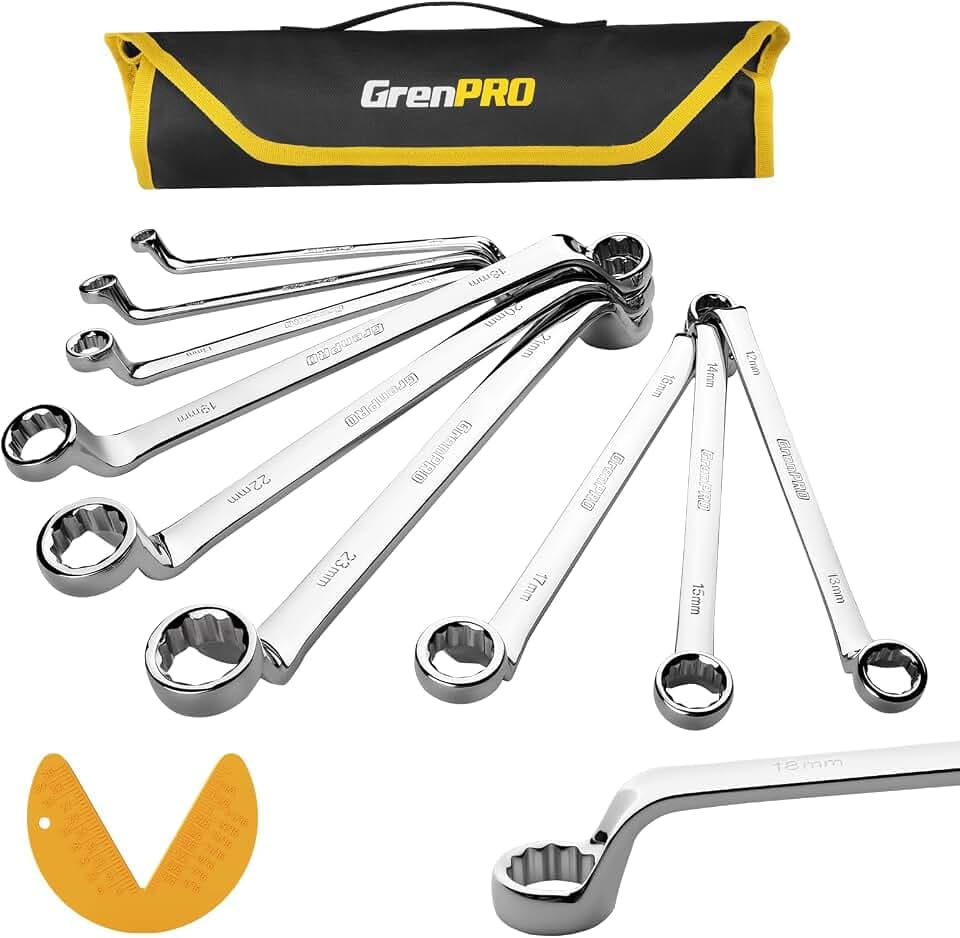 GRENPRO 10PC Offset Double Box End Wrench Set Metric & Standard Roll Pouch