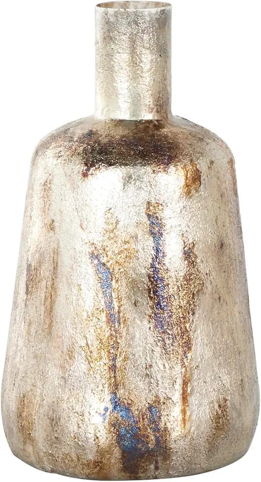 Deco 79 Metal Decorative Vase Foiled Centerpiece Vase with Bronze and Blue Accents, Flower Vase for Home Decoration 7" x 7" x 12", Bronze