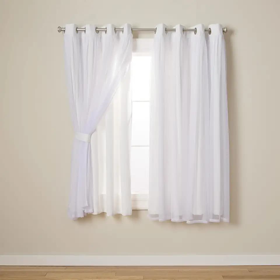 TOWN & COUNTRY LUXE Talia Double Layer Indoor Curtains, Sheer and Room Darkening Blackout, Grommet Top, Energy Efficient, 2-Pack Set, 52"x63", Winter White