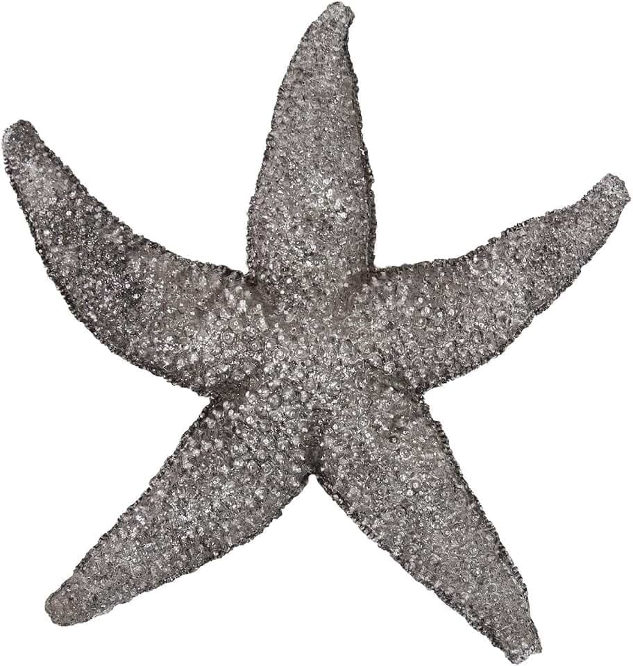 Howard Elliott Collection Decorative Deep Starfish Figurine Hanging Wall Art for Home and Garden, Silver Leaf Finish Abstract Sea Animal Figure for Tabletop and Wall Decor, 12 x 11 Inch, Small