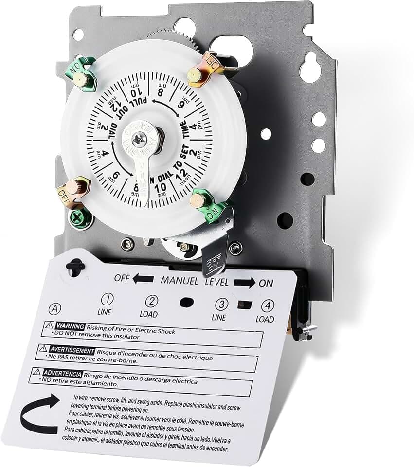 2026 Upgraded T104M Mechanical Timer Switch (Mechanism Only), 208V-277V 40A DPST, 24-Hour Heavy-Duty Pool Timer for Pump/Water Heater/Lighting/HVAC, High-Contrast White Dial, with 4 Timer Trippers