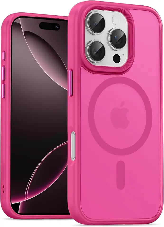 UNBREAKcable für iPhone 16 Pro Hülle für MagSafe, Vollständiger Kameraschutz, Eingebauter Magnetring, Stoßfest Kratzfest Transluzente Matt Handyhülle für iPhone 16 Pro Case 6,3 Zoll, Knallpink