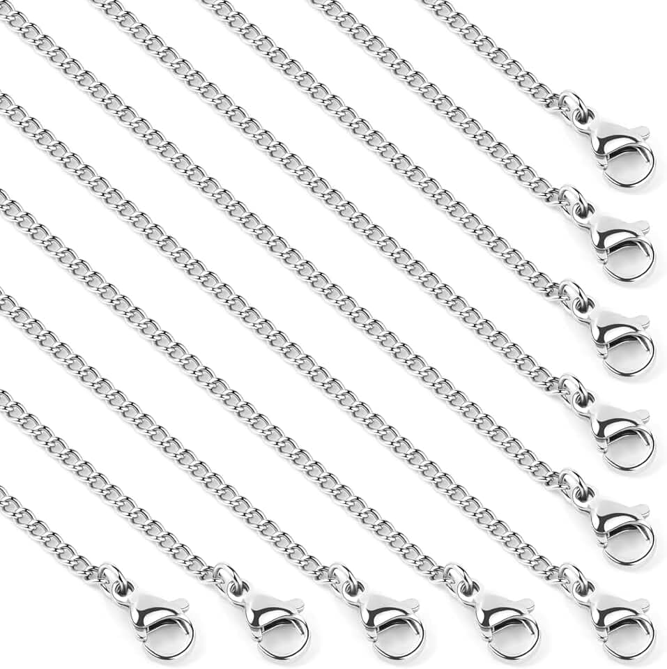24PCS Stainless Steel Curb Chain Necklace Bulk Chains for Jewelry Making