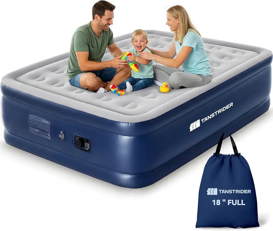 Air Mattress Full with Built in Pump,18'' Raised Inflatable Blow Up Mattress, 3 Mins Quick Self-Inflation/Deflation Inflatable Bed for Guests & Home, Outdoor Camping and Travel(Navy Blue)