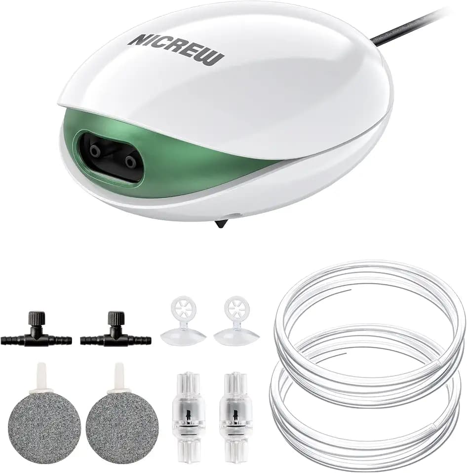 NICREW UFO Aquarium Luftpumpe für Aquarien bis 400 L, Leise <37 dB