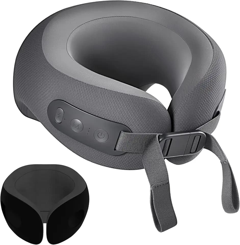 Heated Travel Neck Pillow with Vibrating for Airplane, Sleeping