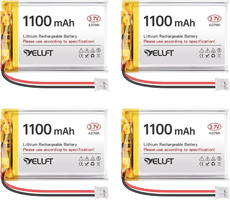 4 Stück 3,7V 1100mAh Lithium Polymer Akku 1S 1C 603449 Wiederaufladbare Batterie mit Schutzplatine und JST2.0-Stecker für Elektronische Geräte