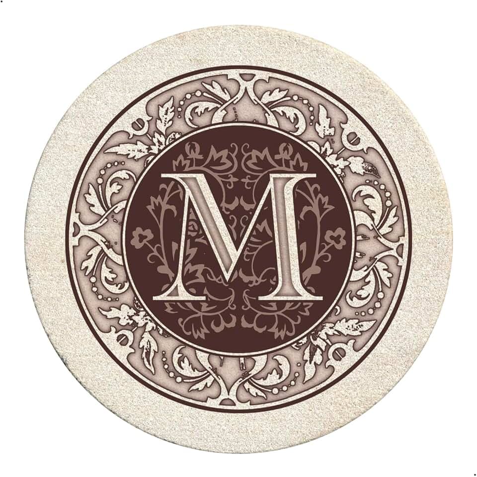 Thirstystone Monogram Round Natural Sandstone Coaster 4 Pack (Letter M)