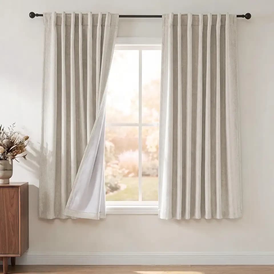 PrinceDeco Blackout Linen Curtains for Living Room,52x63,2 Panels,Natural