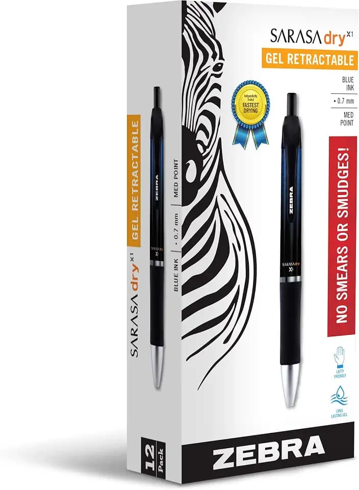 Zebra Pen SARASA X1 Retractable Gel Pen, Blue Ink, 0.7mm, 12-Pack