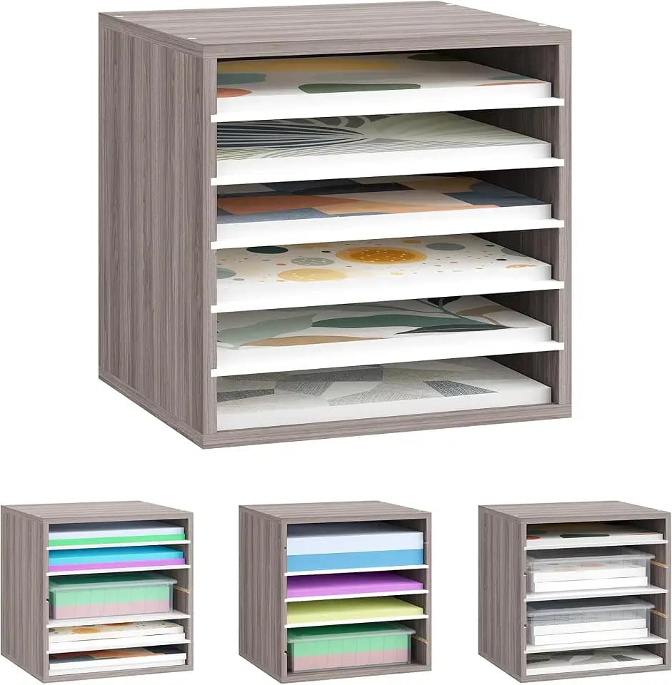 Alpeir Scrapbook Paper Organizer with Adjustable Shelves, Retro Grey/White