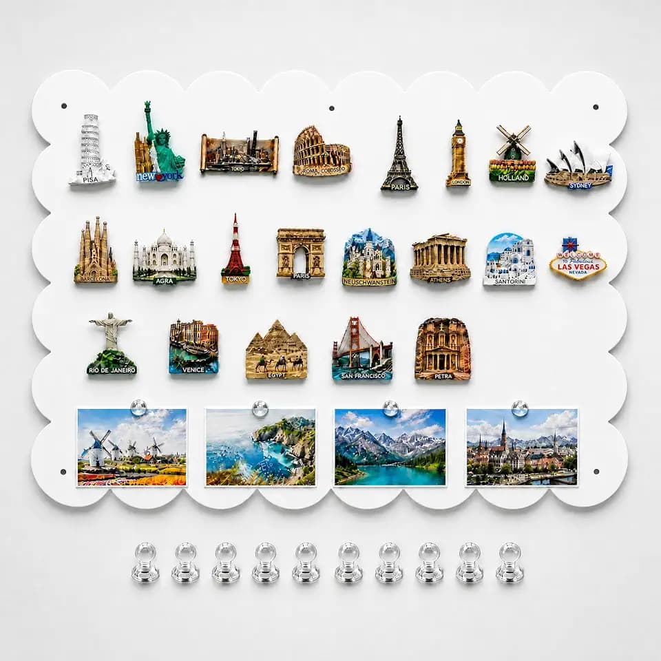 Magnetic Board for Wall,23.6" x 15.7" Decorative Metal Display Board for Notes, Photos & Travel Magnets, Heavy-Duty Metal Panel for Bedroom, Home & Dorm Room Decor (White)