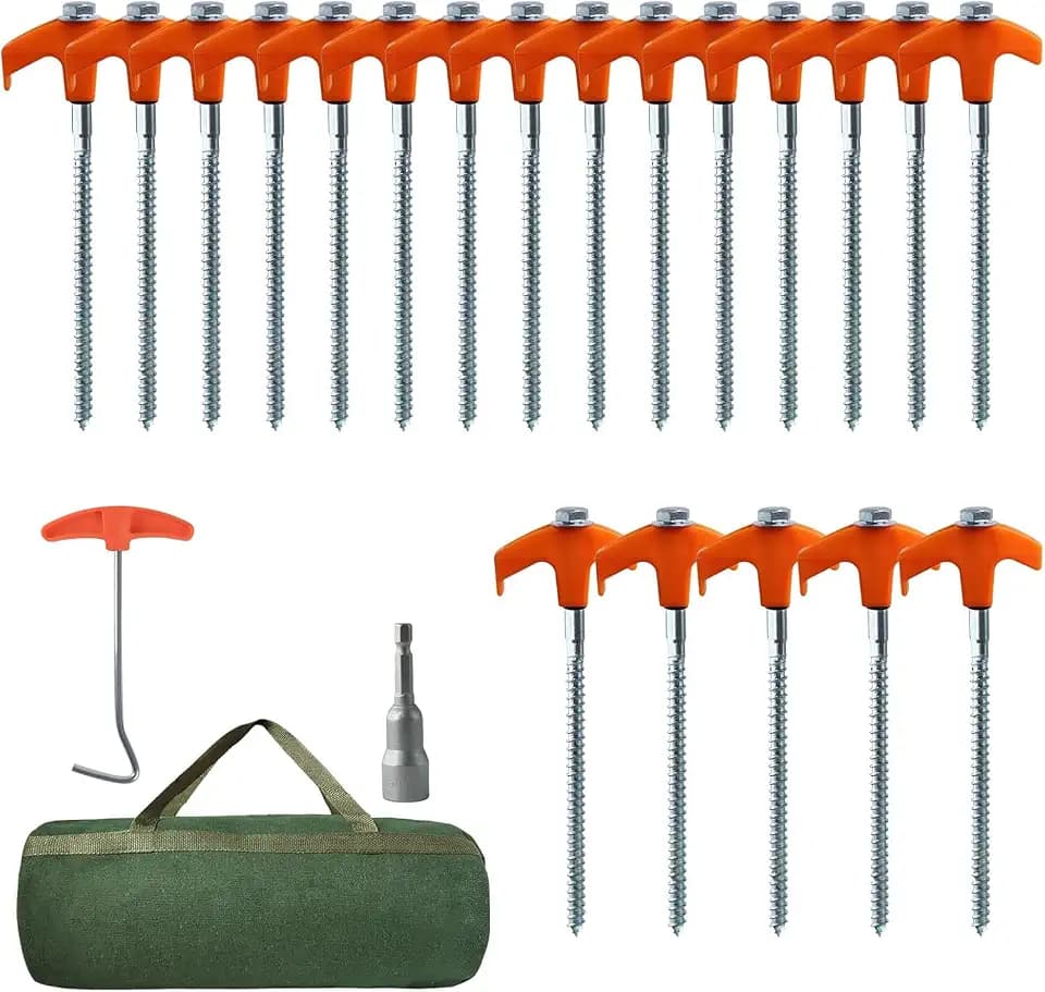20Pcs Schraubheringe, Zelt-Heringe, aus Stahl Camping Zeltheringe Set, Heringe Erdnägel Stabil Zelt Erdanker mit Nagelzieherfür and Tasche für harten Boden, Wald, Wiesen, Felsen