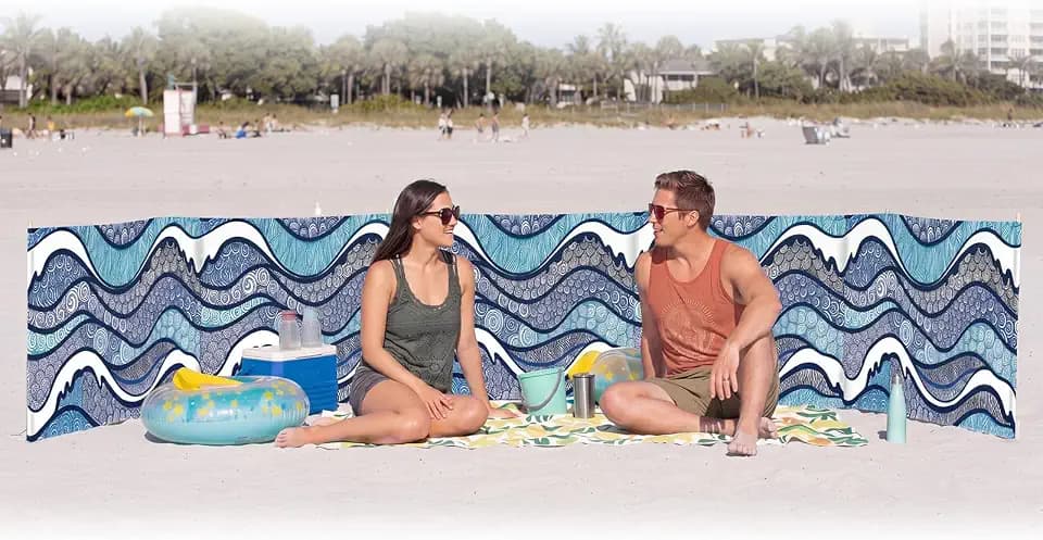 Cinnvoice 20 ft Beach Wind Blocker, Beach Wind Screen Set, Waves