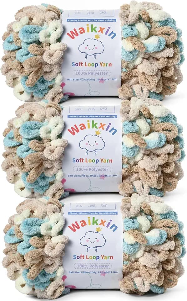 Super Soft Loop Yarn for Finger Knit, 3 Pack of 7.05oz/19.5yds Each, Chunky Blanket Yarn for Hand Knitting, #7 Jumbo Chenille Yarn, Fluffy Baby Blanket Yarn for Crochet Amigurumi (3 Hedge Green)