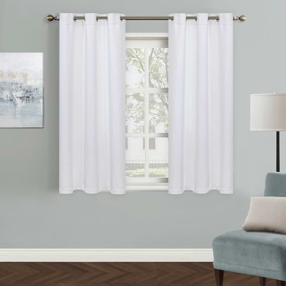 MYSKY HOME White Curtains for Bedroom, Grommet Room Darkening Curtain for Living Room, Vertical Blinds Privacy Thermal Insulated Curtain for Kitchen, 1 Curtain Panel, 42 x 54 Inch, Pure White