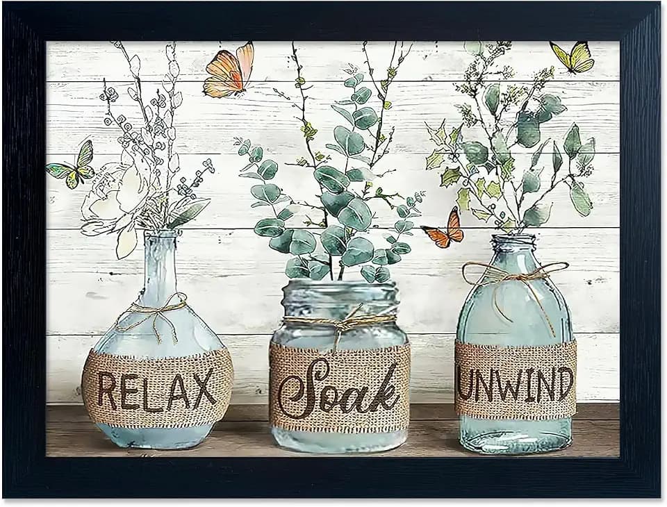 Blue Bathroom Wall Art Pastel Forest Green Leaf Glass Vase Picture Modern Nature Wilderness Butterfly Turquoise Canvas Prints Wall Home Decor for