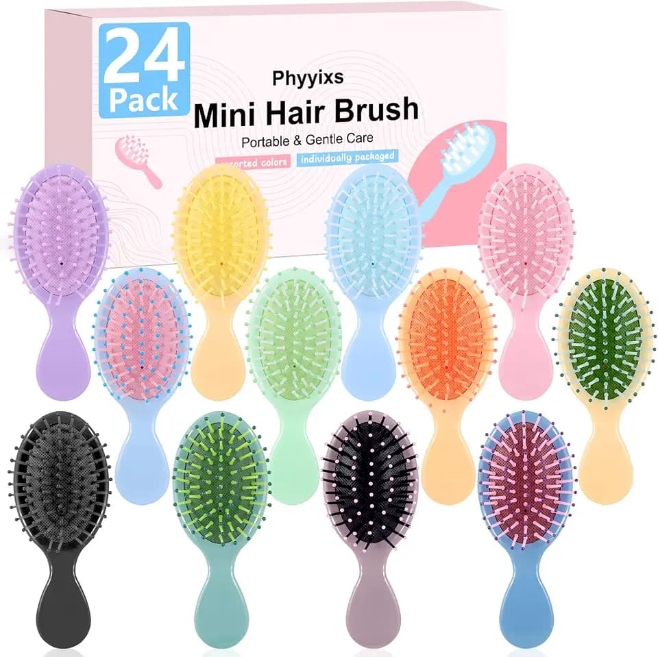 24 Pcs Mini Detangling Hairbrush (2 Packs of 12), 12 Vibrant Colors Small Brush for Dry or Damp Hair, Portable Travel Hair Brush for Teens & Adults, Bulk Party Favors & Stocking Stuffers