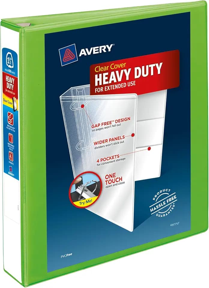 Avery® Heavy-Duty View 3 Ring Binder, 1.5" Rings, 1 Chartreuse Binder