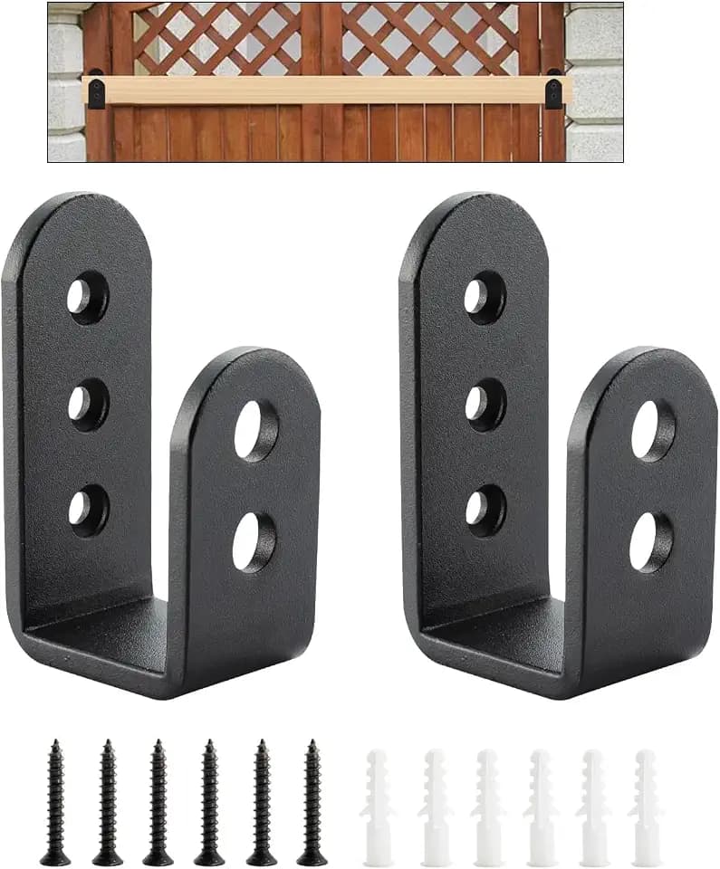 HOME MASTER HARDWARE 2×4 Door Barricade Brackets, Heavy Duty U Bracket for Indoor/Outdoor Door Security Brace Bar, Black, 2 Pack