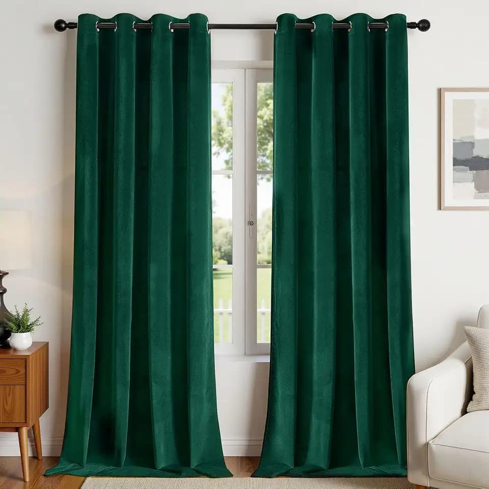 Joydeco Dark Green Velvet Curtains 96 Inches Long, Luxury Grommet Blackout Curtain 2 Panels, Thermal Insulated Privacy Room Darkening Window Drapes for Bedroom Living Room Home Theatre (52Wx96L)